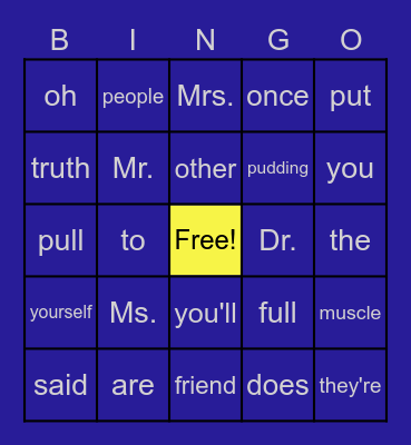 Irregular Words Bingo Card