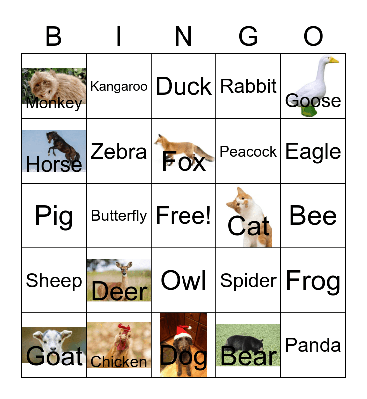 Baby Animal Bingo Card