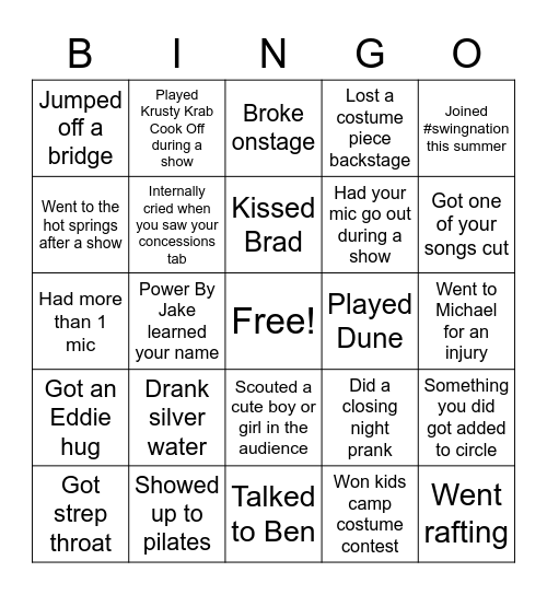 SMT 2020 Bingo Card