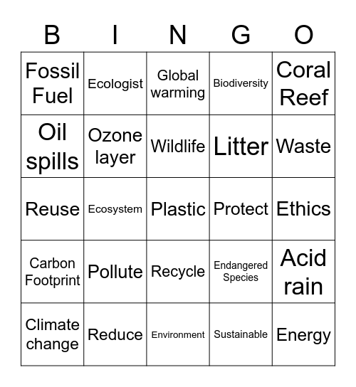 Environment Bingo Card