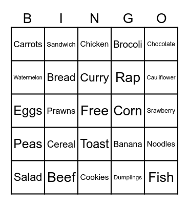 Chinese Daily Food Bingo!! Bingo Card