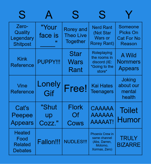 Sassylicious Bingo Card