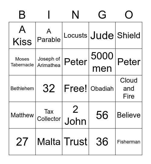 Bible Bingo Trivia Bingo Card