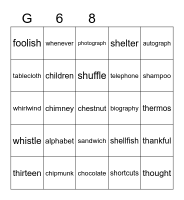 Gold 68 Bingo Card