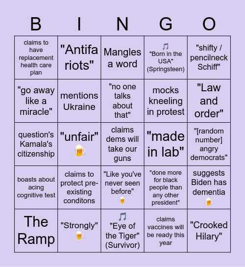 RNC 2020 Bingo Card