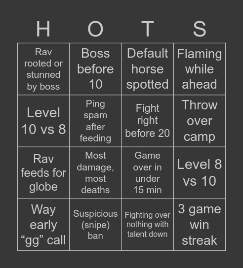 Ravinar Heroes of the Storm Bingo Card