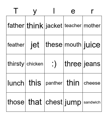 Phonics 1 Bingo Card