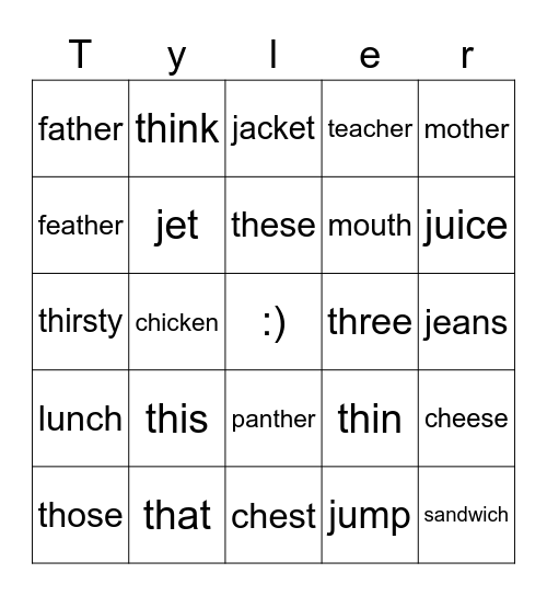 Phonics 1 Bingo Card