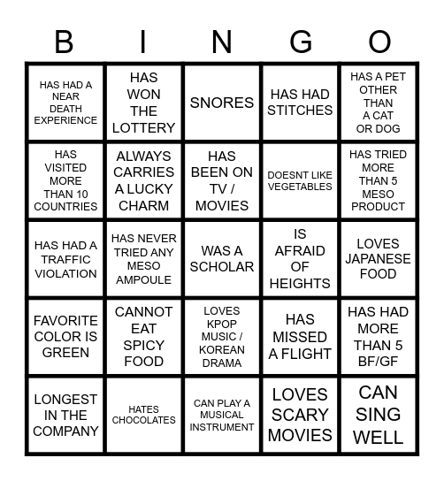 DERMALINK BINGO Card