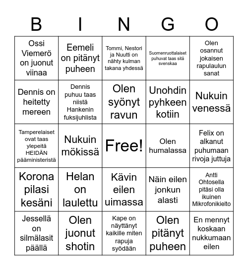 Rapujuhla Bingo Card