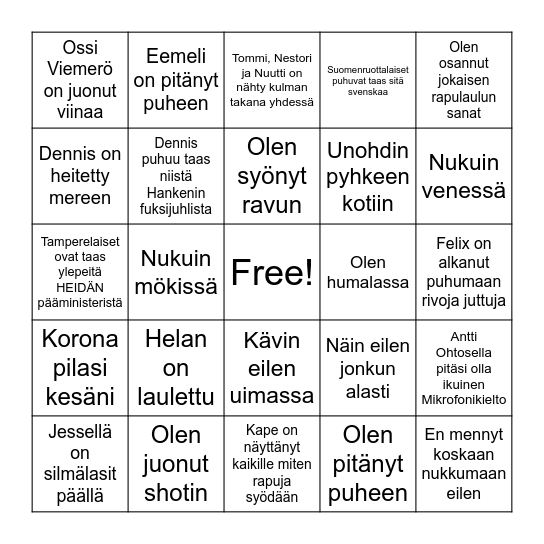 Rapujuhla Bingo Card