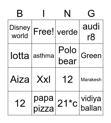 Untitled Bingo Card