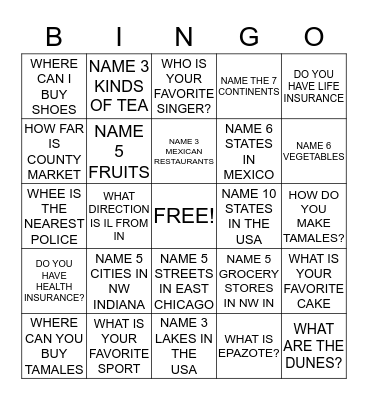 NORTH WEST INDIANA Bingo Card