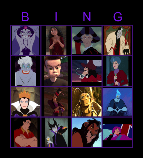 Disney Villains 💀 Bingo Card