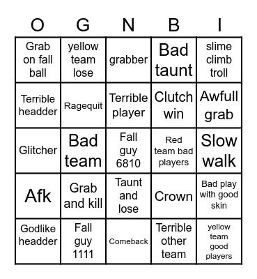 Fall guys bingo card Bingo Card
