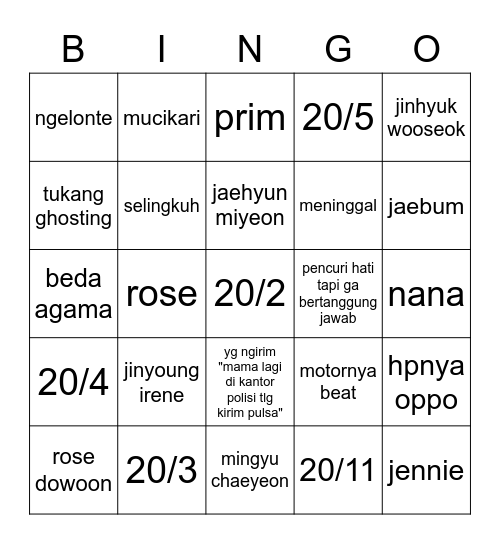 💘juyeon tapi lagi jadi mina💘 Bingo Card