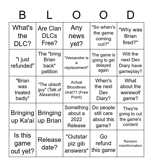 Bloodlines 2 Server Bingo Card