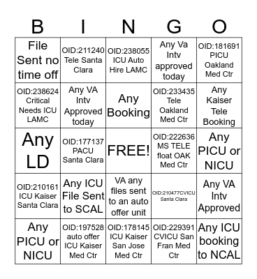 KAISER Bingo Card