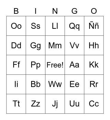 El abecedario en español/Spanish Alphabet Bingo Card