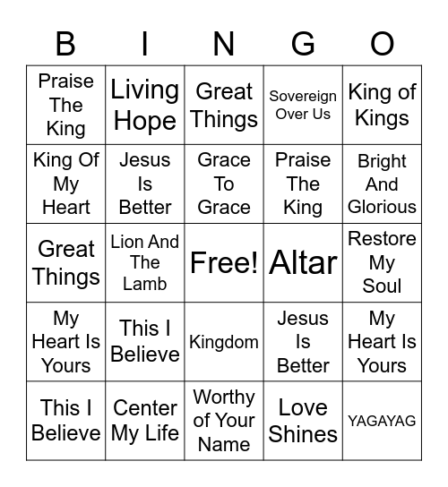 Songlist Bingo Card