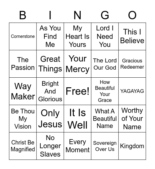 Mosaic Songlist Bingo Card