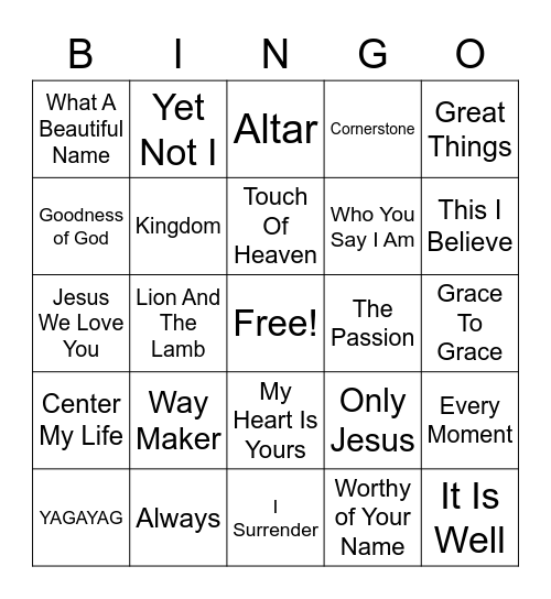 Mosaic Songlist Bingo Card