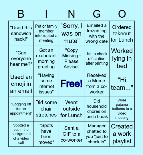 WFH Bingo Card