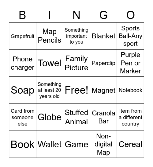 World Geo Scavenger Hunt Bingo Card