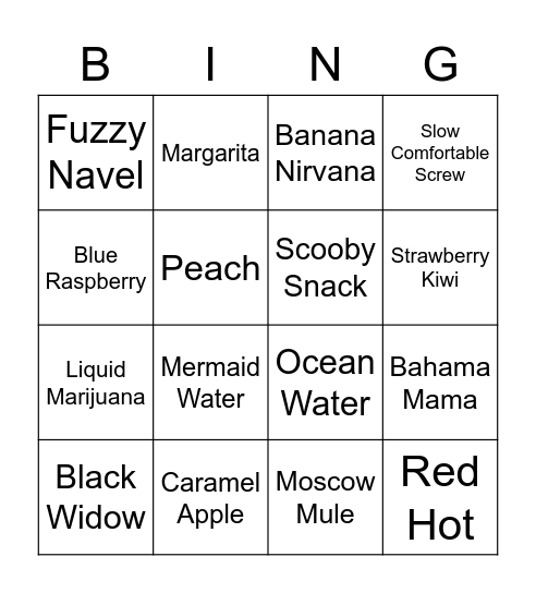 Jell-O Shot Bingo Card