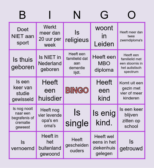 Levenslooppsychologie Bingo Card