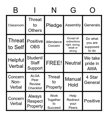 New Peer Packet Bingo Card
