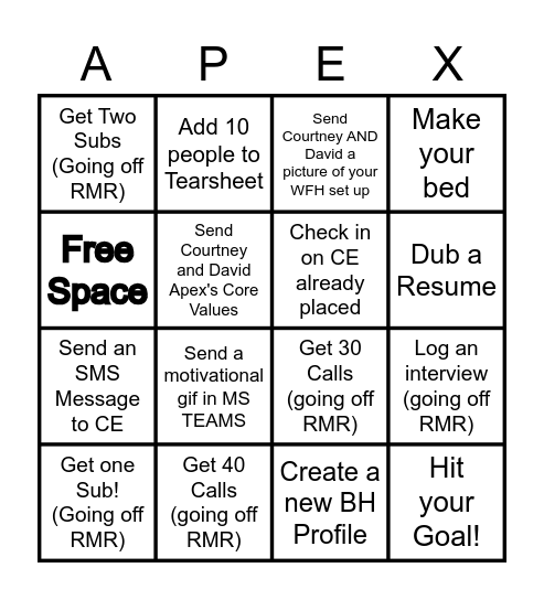 Day 1 Bingo Contest Bingo Card