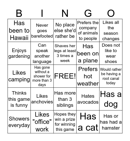 Did you Know? Bingo Card