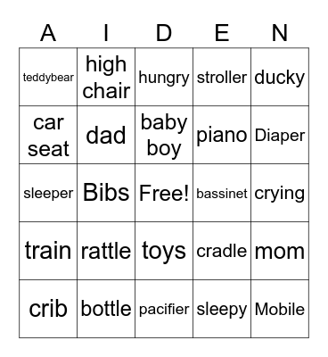 Eva's Baby Shower Bingo Card