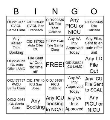 KAISER Bingo Card