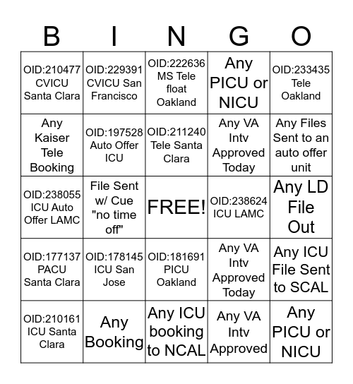 KAISER Bingo Card