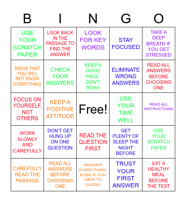 TEST TAKING Bingo Card