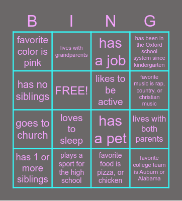 Get to know the class Bingo Card
