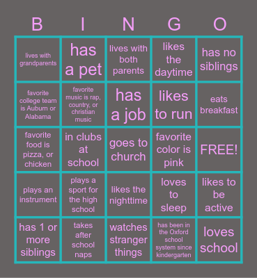 Get to know the class Bingo Card