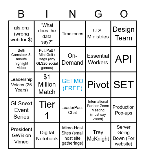 GLS20 Debrief: Official Bingo Card Bingo Card