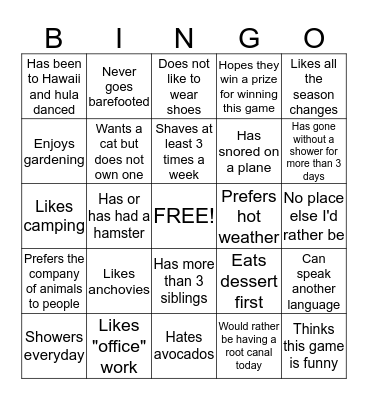 Did you Know? Bingo Card