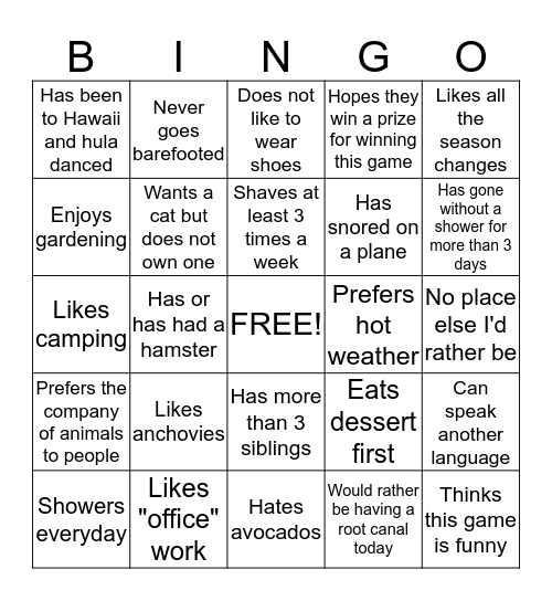 Did you Know? Bingo Card