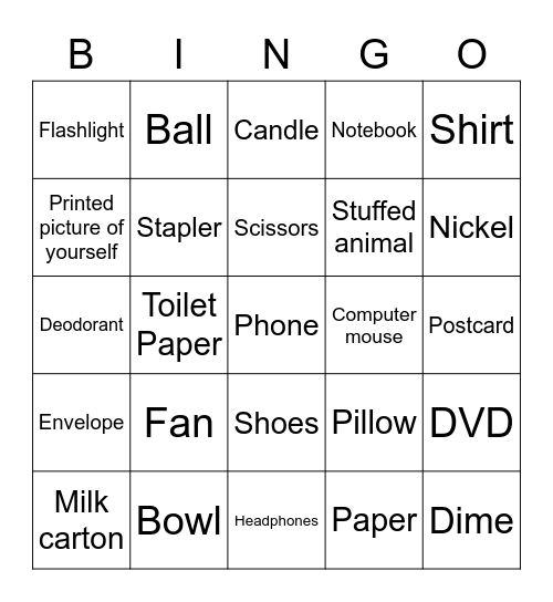 Household item bingo Card