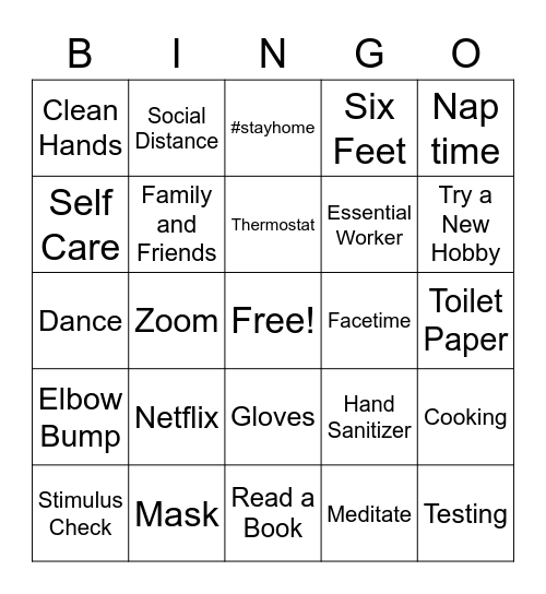 Bingo-Quarantine Edition Bingo Card