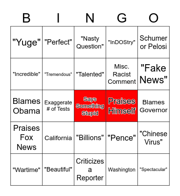 Trump Press Conference Bingo Card