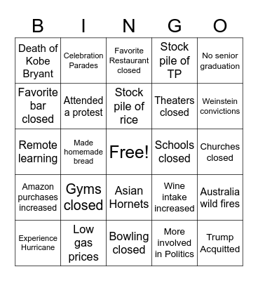 2020 Bingo Card