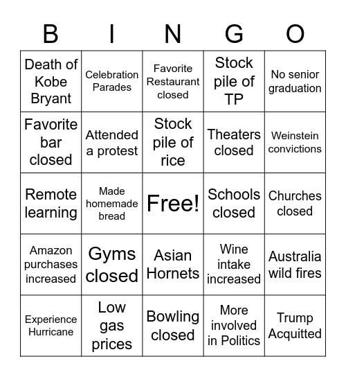 2020 Bingo Card