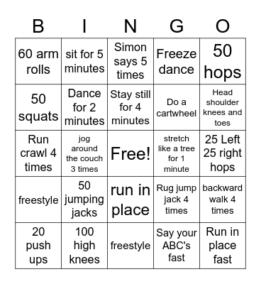 PE Bingo Card