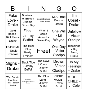 Music Bingo Card