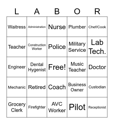 Labor Day Bingo Card